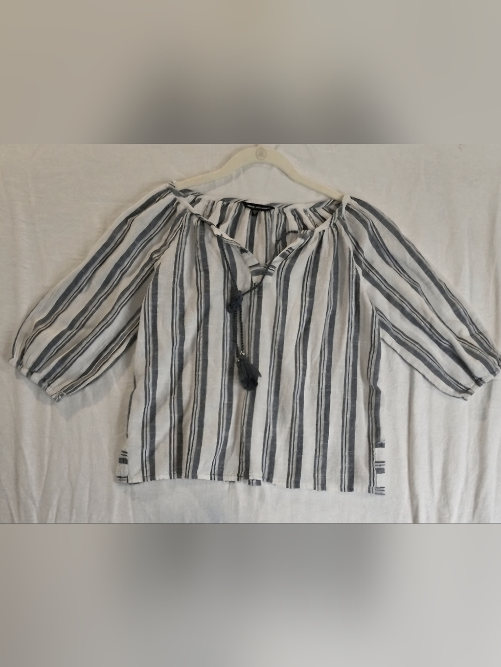 Unique Spectrum Striped Boho Peasant Top Blue White Sz S Made in India